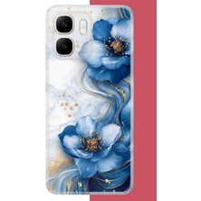 Aksesuarist Infinix Smart 10 Uyumlu Mavi Çiçek 3 Baskılı Silikon Kılıf