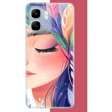 Aksesuarist Infinix Smart 10 Uyumlu Renkli Yaprak Saçlı Kız.jpeg Baskılı Silikon Kılıf