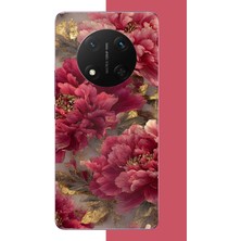 Aksesuarist Honor X9C Uyumlu Kırmızı Çiçek Baskılı Silikon Kılıf