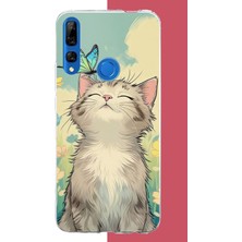 Aksesuarist Honor 9x Uyumlu Kelebekli Kedi Baskılı Silikon Kılıf