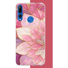 Aksesuarist Honor 9x Uyumlu Pembe Yaprak Baskılı Silikon Kılıf