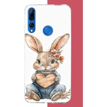 Aksesuarist Honor 9x Uyumlu Çiçek Tokalı Tavşan Baskılı Silikon Kılıf