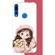 Aksesuarist Honor 9x Uyumlu Kawaii Buket Tutan Kız Baskılı Silikon Kılıf