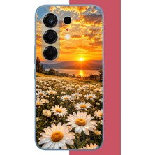 Aksesuarist Tecno Camon 50 Pro Uyumlu Papatya Tarlasında Gün Batımı Baskılı Silikon Kılıf