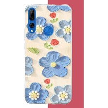Aksesuarist Honor 9x Uyumlu Tuvaldeki Mavi Çiçek Baskılı Silikon Kılıf