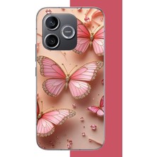 Aksesuarist Honor 600 Uyumlu Pembe Renkli Kelebek Baskılı Silikon Kılıf