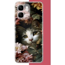 Aksesuarist Infinix Smart 10 Uyumlu Çiçeklere Gizlenen Kedi Baskılı Silikon Kılıf