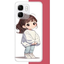 Aksesuarist Infinix Smart 10 Uyumlu Kawaii Beyaz Sweatshirt Kız Baskılı Silikon Kılıf