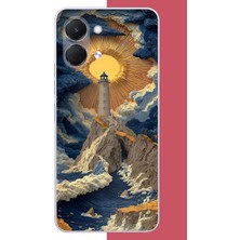 Aksesuarist Tecno Spark Go 3 Uyumlu Mavi Bulutlu Deniz Feneri Baskılı Silikon Kılıf