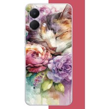Aksesuarist Tecno Spark Go 3 Uyumlu Sulu Boya Kedi Baskılı Silikon Kılıf