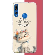 Aksesuarist Honor 9x Uyumlu Çiçek Taçlı Kedi Baskılı Silikon Kılıf