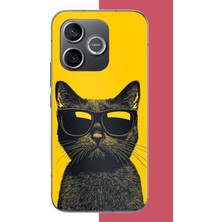 Aksesuarist Honor 600 Uyumlu Sarı Fondaki Havalı Kedi Baskılı Silikon Kılıf