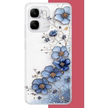 Aksesuarist Infinix Smart 10 Uyumlu Mavi Çiçek Baskılı Silikon Kılıf