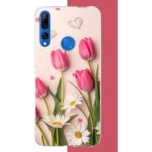Aksesuarist Honor 9x Uyumlu Pembe Lale Baskılı Silikon Kılıf
