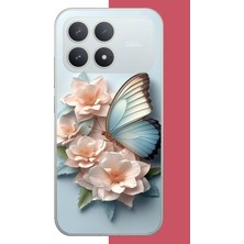 Aksesuarist Poco F8 Pro Uyumlu Mavi Kanatlı Kelebek Baskılı Silikon Kılıf