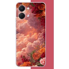 Aksesuarist Tecno Spark Go 3 Uyumlu Kırmızı Bulut ve Çiçekler Baskılı Silikon Kılıf