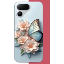 Aksesuarist Tecno Pova Curve 2 Uyumlu Mavi Kanatlı Kelebek Baskılı Silikon Kılıf