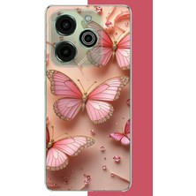 Aksesuarist Tecno Pova 6 Pro Uyumlu Pembe Renkli Kelebek Baskılı Silikon Kılıf