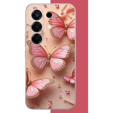 Aksesuarist Tecno Camon 50 Uyumlu Pembe Renkli Kelebek Baskılı Silikon Kılıf