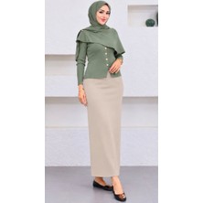 Cng Moda Scuba Kumaş Beli Lastikli Kalem Etek
