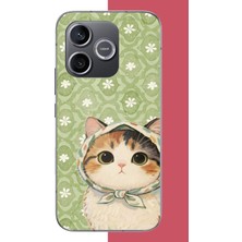 Aksesuarist Honor 600 Uyumlu Yeşil Fularlı Kedi Baskılı Silikon Kılıf