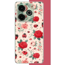 Aksesuarist Tecno Pova 6 Pro Uyumlu Uğur Böcek ve Gül Baskılı Silikon Kılıf