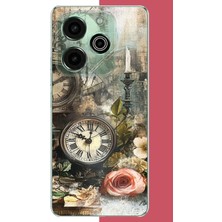 Aksesuarist Tecno Pova 6 Pro Uyumlu Çiçekli Saat Baskılı Silikon Kılıf