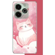 Aksesuarist Tecno Pova 6 Pro Uyumlu Pembe Kedi Baskılı Silikon Kılıf