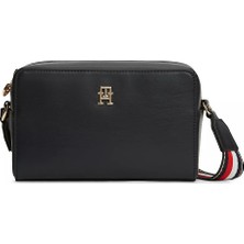 Tommy Hilfiger Kadın Metalik Th Logolu Ayarlanabilir Desenli Askılı Fermuarlı Lacivert Çanta AW0AW19315-DW6