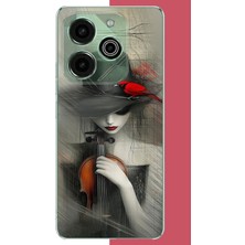 Aksesuarist Tecno Pova 6 Pro Uyumlu Keman Tutan Kadın Baskılı Silikon Kılıf