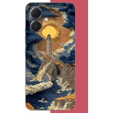 Aksesuarist Tecno Spark Go 2 Uyumlu Mavi Bulutlu Deniz Feneri Baskılı Silikon Kılıf