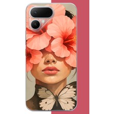 Aksesuarist Tecno Pova Curve 2 Uyumlu Pembe Çiçekli Kadın Baskılı Silikon Kılıf