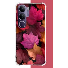 Aksesuarist Vivo V40 Lite Uyumlu Kızıl Sonbahar Yaprakları Baskılı Silikon Kılıf