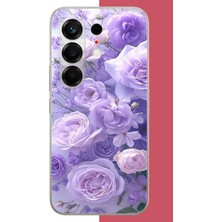 Aksesuarist Tecno Camon 50 Uyumlu Mor Çiçek Baskılı Silikon Kılıf
