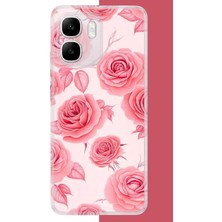 Aksesuarist Infinix Smart 10 Uyumlu Pembe Gül Deseni Baskılı Silikon Kılıf