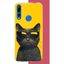 Aksesuarist Honor 9x Uyumlu Sarı Fondaki Havalı Kedi Baskılı Silikon Kılıf