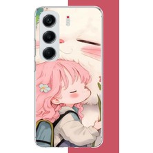 Aksesuarist Tecno Camon 40 Pro Uyumlu Kawaii Küçük Kız ve Kedi Baskılı Silikon Kılıf