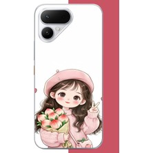 Aksesuarist Tecno Pova Curve 2 Uyumlu Kawaii Buket Tutan Kız Baskılı Silikon Kılıf