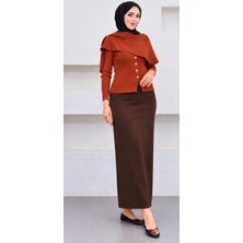 Cng Moda Scuba Kumaş Beli Lastikli Kalem Etek