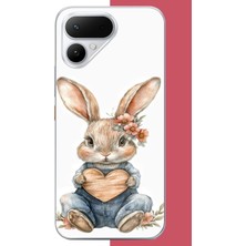 Aksesuarist Tecno Pova Curve 2 Uyumlu Çiçek Tokalı Tavşan Baskılı Silikon Kılıf