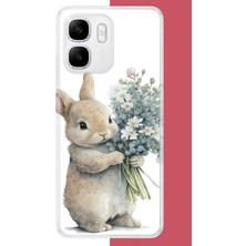 Aksesuarist Infinix Smart 10 Uyumlu Çiçek Tutan Tavşan.jpeg Baskılı Silikon Kılıf