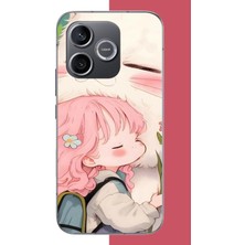 Aksesuarist Honor 600 Uyumlu Kawaii Küçük Kız ve Kedi Baskılı Silikon Kılıf
