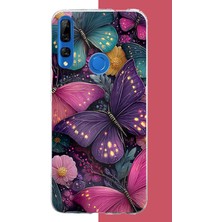 Aksesuarist Honor 9x Uyumlu Mor Kelebek Bahçesi Baskılı Silikon Kılıf