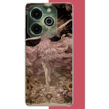 Aksesuarist Tecno Pova 6 Pro Uyumlu Pembe Elbiseli Kadın Baskılı Silikon Kılıf