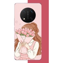 Aksesuarist Honor X9C Uyumlu Lale Buketli Kız Baskılı Silikon Kılıf