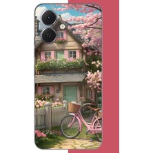 Aksesuarist Tecno Spark Go 2 Uyumlu Pembe Bisiklet Baskılı Silikon Kılıf