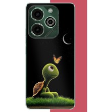 Aksesuarist Tecno Pova 6 Pro Uyumlu Ay Işığındaki Minik Kaplumbağa Baskılı Silikon Kılıf