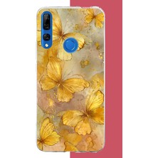 Aksesuarist Honor 9x Uyumlu Altın Kelebekler Baskılı Silikon Kılıf