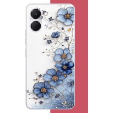 Aksesuarist Tecno Spark Go 3 Uyumlu Mavi Çiçek Baskılı Silikon Kılıf