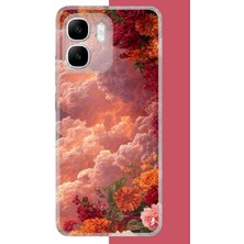 Aksesuarist Infinix Smart 10 Uyumlu Kırmızı Bulut ve Çiçekler Baskılı Silikon Kılıf